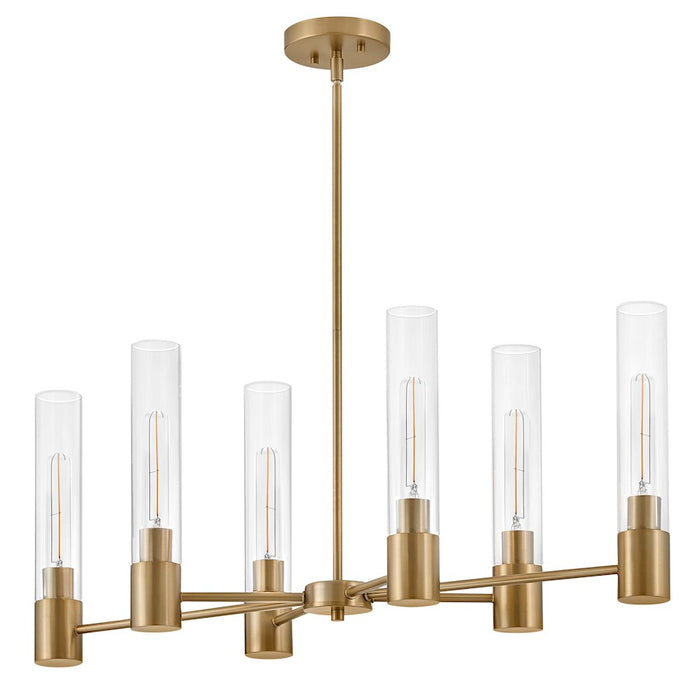 Lark Shea 6 Light Small Linear Chandelier, Lacquered Brass/Clear