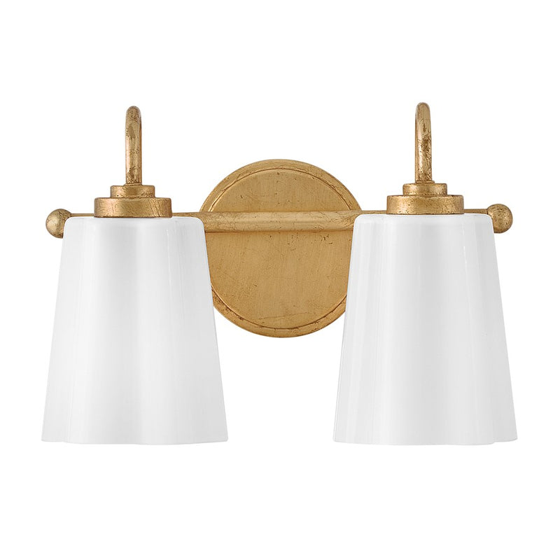 Lark Honey 2-Light Small Vanity Light | Classic Distressed Brass Steel and Cased Opal Glass | Bathroom Vanity & Powder Room | 7 x 13 x 9 in | Model 85412DA