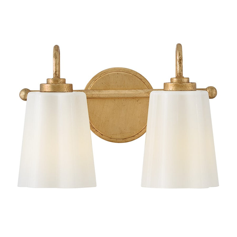 Lark Honey 2-Light Small Vanity Light | Classic Distressed Brass Steel and Cased Opal Glass | Bathroom Vanity & Powder Room | 7 x 13 x 9 in | Model 85412DA