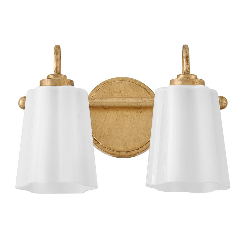 Lark Honey 2-Light Small Vanity Light | Classic Distressed Brass Steel and Cased Opal Glass | Bathroom Vanity & Powder Room | 7 x 13 x 9 in | Model 85412DA