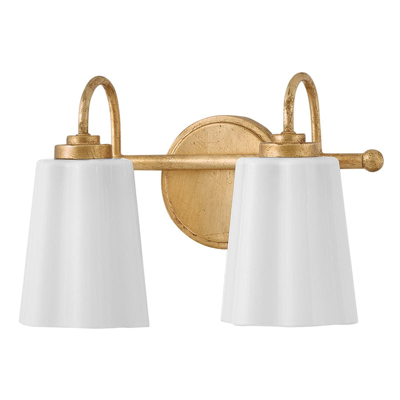 Lark Honey 2-Light Small Vanity Light | Classic Distressed Brass Steel and Cased Opal Glass | Bathroom Vanity & Powder Room | 7 x 13 x 9 in | Model 85412DA