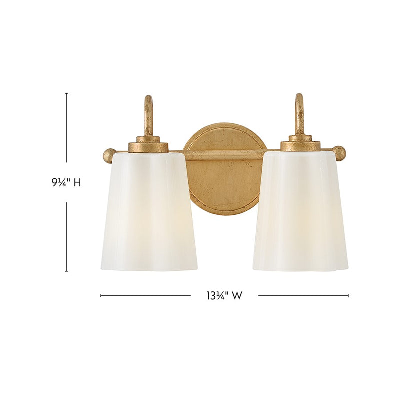 Lark Honey 2-Light Small Vanity Light | Classic Distressed Brass Steel and Cased Opal Glass | Bathroom Vanity & Powder Room | 7 x 13 x 9 in | Model 85412DA