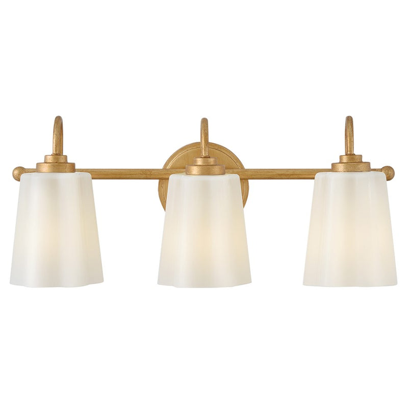 Lark Honey 21in 3-Light Vanity Light | Classic Distressed Brass Steel and Cased Opal Glass | Bathroom Vanity | 7 x 21 x 9 in | Model 85413DA
