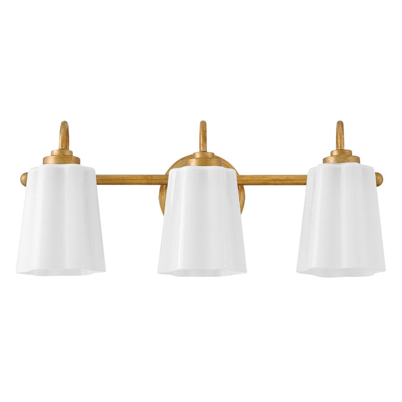 Lark Honey 21in 3-Light Vanity Light | Classic Distressed Brass Steel and Cased Opal Glass | Bathroom Vanity | 7 x 21 x 9 in | Model 85413DA