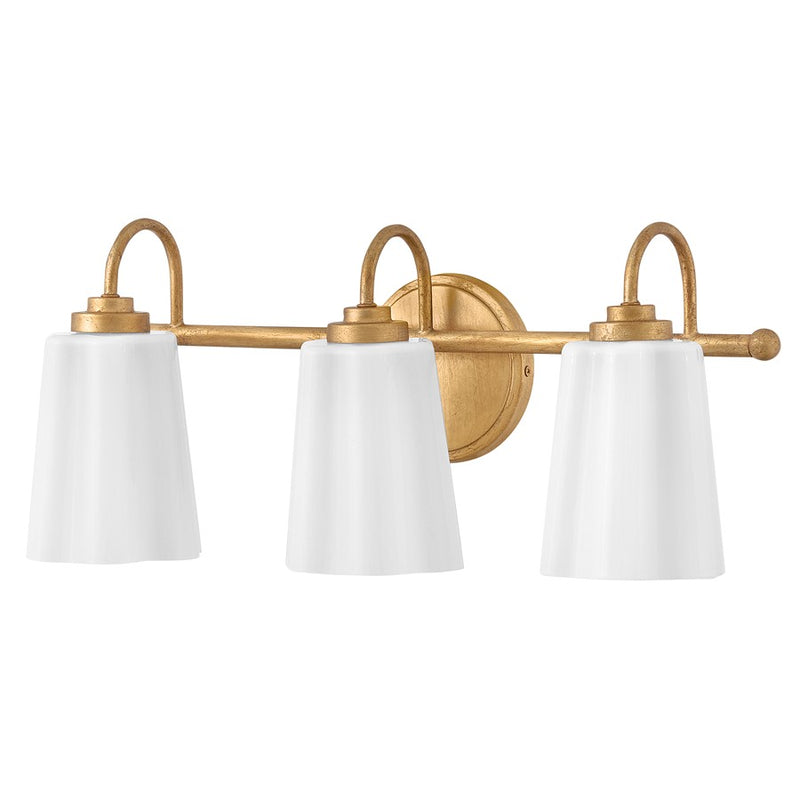 Lark Honey 21in 3-Light Vanity Light | Classic Distressed Brass Steel and Cased Opal Glass | Bathroom Vanity | 7 x 21 x 9 in | Model 85413DA