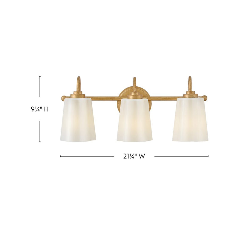 Lark Honey 21in 3-Light Vanity Light | Classic Distressed Brass Steel and Cased Opal Glass | Bathroom Vanity | 7 x 21 x 9 in | Model 85413DA