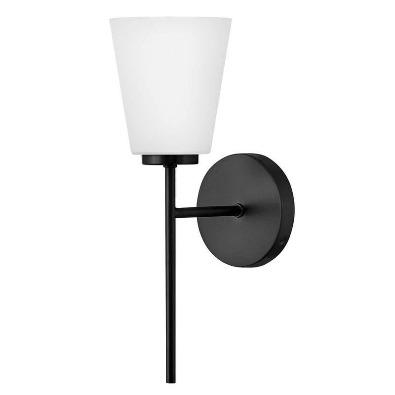 Lark Bri 16in 1-Light Vanity Light | Transitional Black Steel and Etched Opal Glass | Bathroom Vanity | 8.25 x 5.5 x 16 in | Model 85420BK