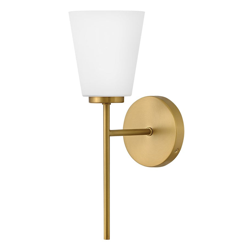 Lark Bri 16in 1-Light Vanity Light | Transitional Lacquered Brass Steel and Etched Opal Glass | Bathroom Vanity | 8 x 5 x 16 in | Model 85420LCB