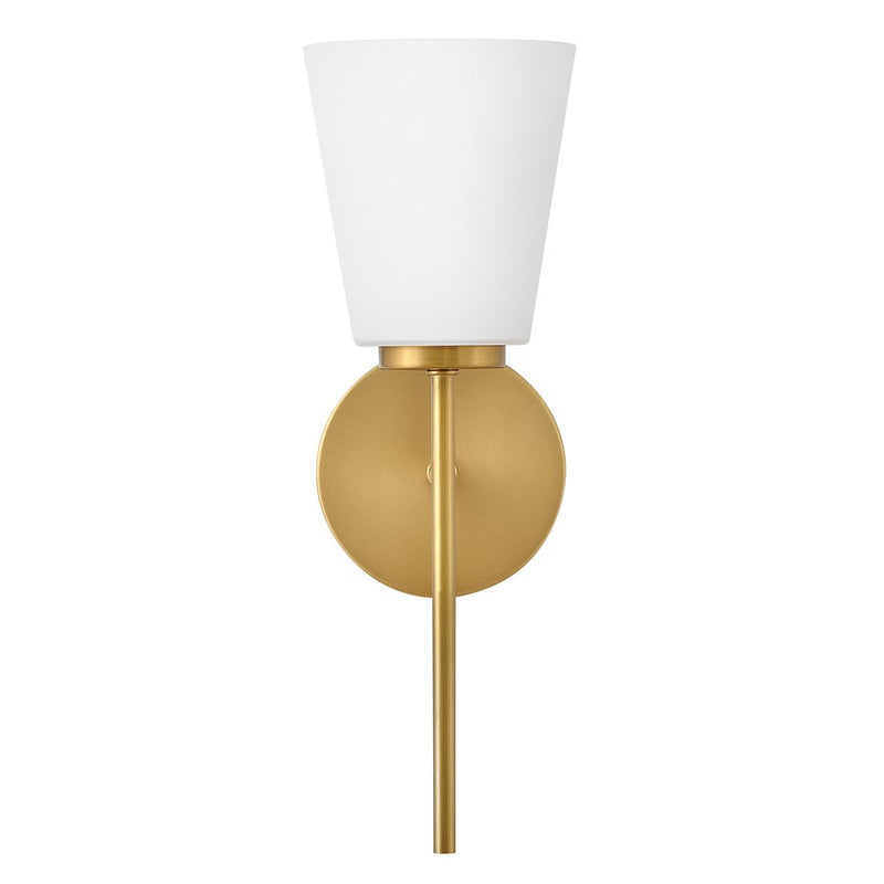 Lark Bri 16in 1-Light Vanity Light | Transitional Lacquered Brass Steel and Etched Opal Glass | Bathroom Vanity | 8 x 5 x 16 in | Model 85420LCB
