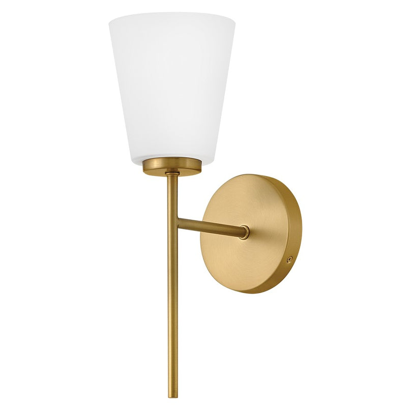 Lark Bri 16in 1-Light Vanity Light | Transitional Lacquered Brass Steel and Etched Opal Glass | Bathroom Vanity | 8 x 5 x 16 in | Model 85420LCB