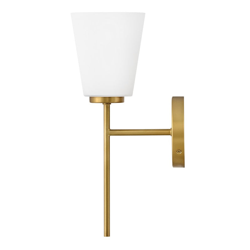 Lark Bri 16in 1-Light Vanity Light | Transitional Lacquered Brass Steel and Etched Opal Glass | Bathroom Vanity | 8 x 5 x 16 in | Model 85420LCB
