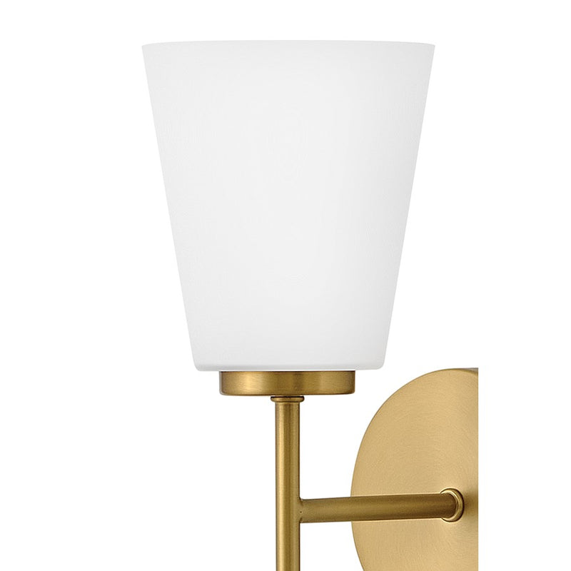 Lark Bri 16in 1-Light Vanity Light | Transitional Lacquered Brass Steel and Etched Opal Glass | Bathroom Vanity | 8 x 5 x 16 in | Model 85420LCB