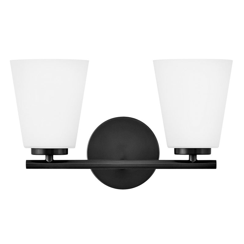 Lark Bri 15in 2-Light Vanity Light | Transitional Black Steel and Etched Opal Glass | Bathroom Vanity | 8.25 x 15 x 9 in | Model 85422BK