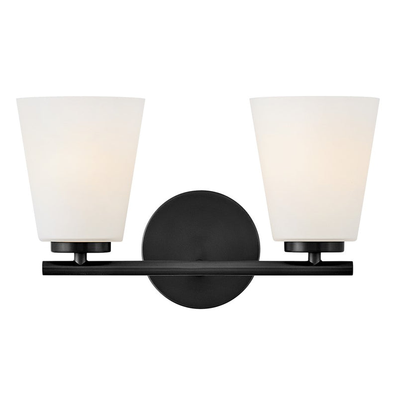 Lark Bri 15in 2-Light Vanity Light | Transitional Black Steel and Etched Opal Glass | Bathroom Vanity | 8.25 x 15 x 9 in | Model 85422BK