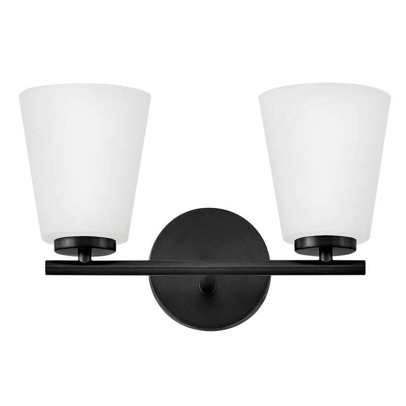 Lark Bri 15in 2-Light Vanity Light | Transitional Black Steel and Etched Opal Glass | Bathroom Vanity | 8.25 x 15 x 9 in | Model 85422BK