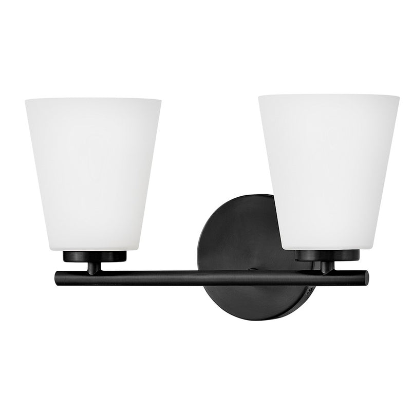 Lark Bri 15in 2-Light Vanity Light | Transitional Black Steel and Etched Opal Glass | Bathroom Vanity | 8.25 x 15 x 9 in | Model 85422BK