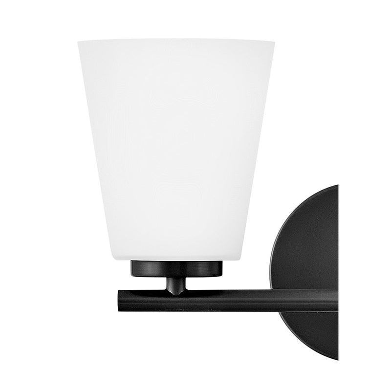 Lark Bri 15in 2-Light Vanity Light | Transitional Black Steel and Etched Opal Glass | Bathroom Vanity | 8.25 x 15 x 9 in | Model 85422BK
