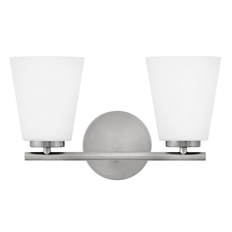 Lark Bri 15in 2-Light Vanity Light | Transitional Brushed Nickel Steel and Etched Opal Glass | Bathroom Vanity | 8 x 15 x 9 in | Model 85422BN