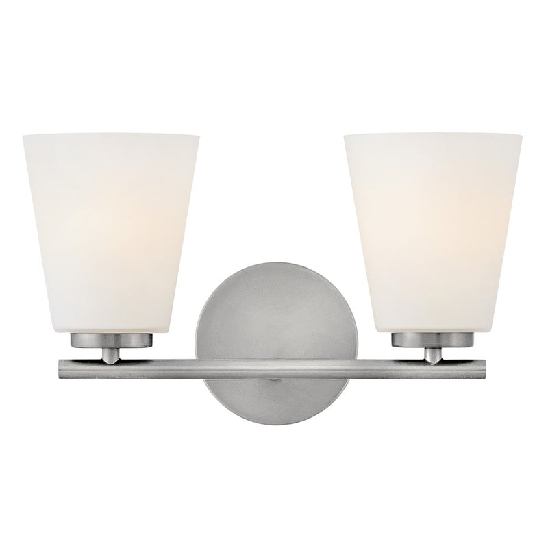 Lark Bri 15in 2-Light Vanity Light | Transitional Brushed Nickel Steel and Etched Opal Glass | Bathroom Vanity | 8 x 15 x 9 in | Model 85422BN