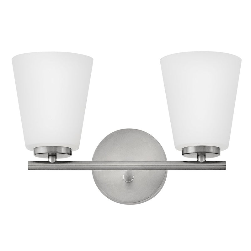 Lark Bri 15in 2-Light Vanity Light | Transitional Brushed Nickel Steel and Etched Opal Glass | Bathroom Vanity | 8 x 15 x 9 in | Model 85422BN