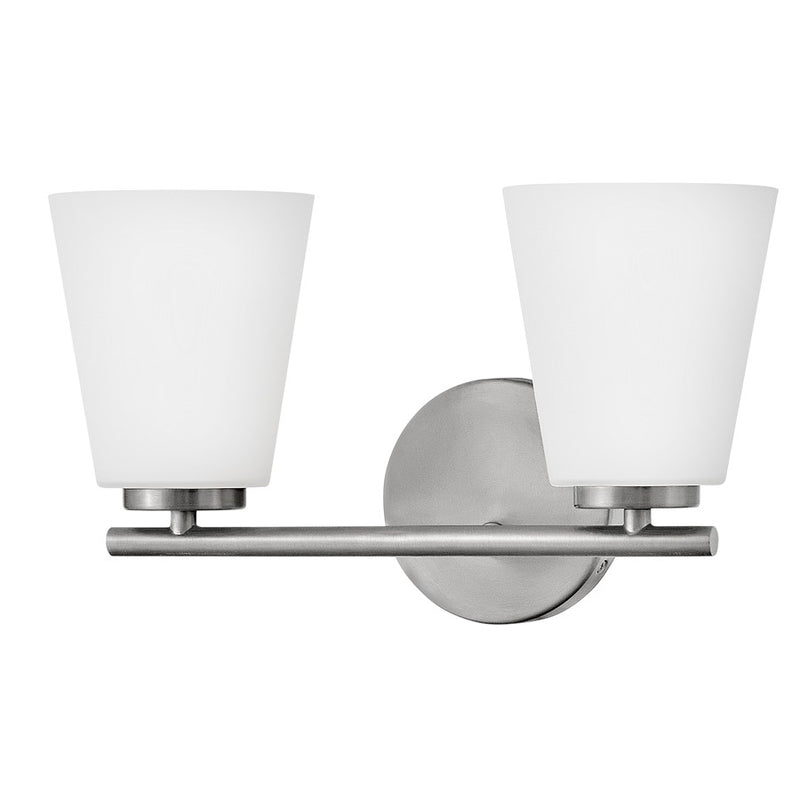 Lark Bri 15in 2-Light Vanity Light | Transitional Brushed Nickel Steel and Etched Opal Glass | Bathroom Vanity | 8 x 15 x 9 in | Model 85422BN