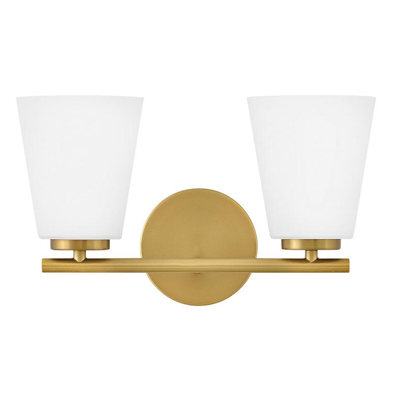 Lark Bri 15in 2-Light Vanity Light | Transitional Lacquered Brass Steel and Etched Opal Glass | Bathroom Vanity | 8.25 x 15 x 9 in | Model 85422LCB
