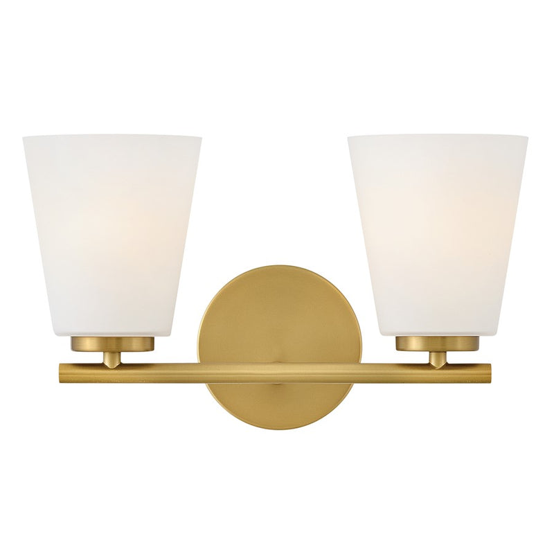Lark Bri 15in 2-Light Vanity Light | Transitional Lacquered Brass Steel and Etched Opal Glass | Bathroom Vanity | 8.25 x 15 x 9 in | Model 85422LCB