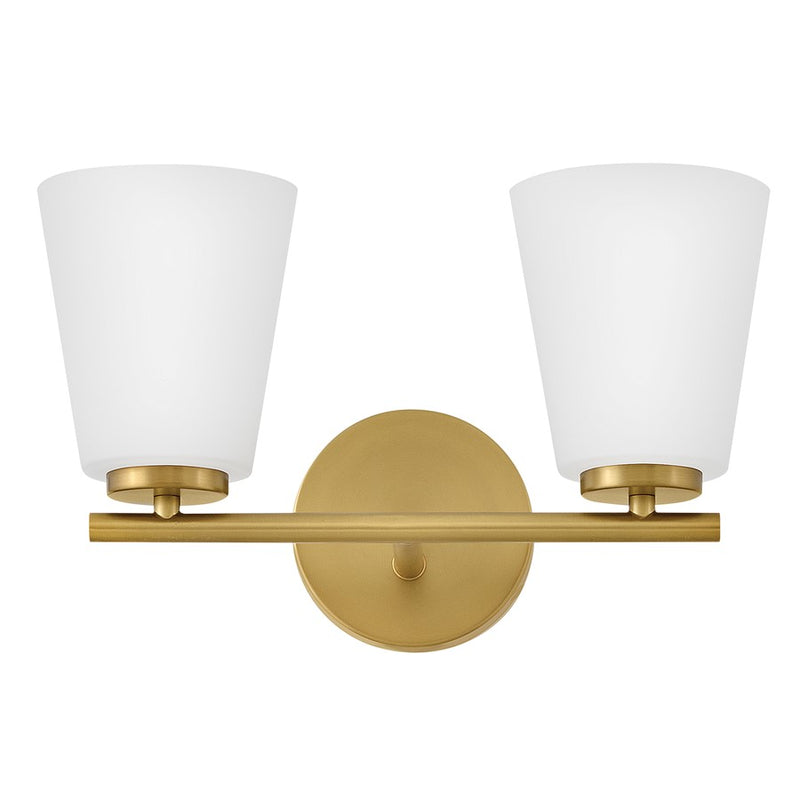 Lark Bri 15in 2-Light Vanity Light | Transitional Lacquered Brass Steel and Etched Opal Glass | Bathroom Vanity | 8.25 x 15 x 9 in | Model 85422LCB