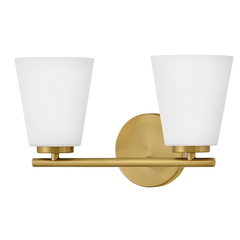 Lark Bri 15in 2-Light Vanity Light | Transitional Lacquered Brass Steel and Etched Opal Glass | Bathroom Vanity | 8.25 x 15 x 9 in | Model 85422LCB