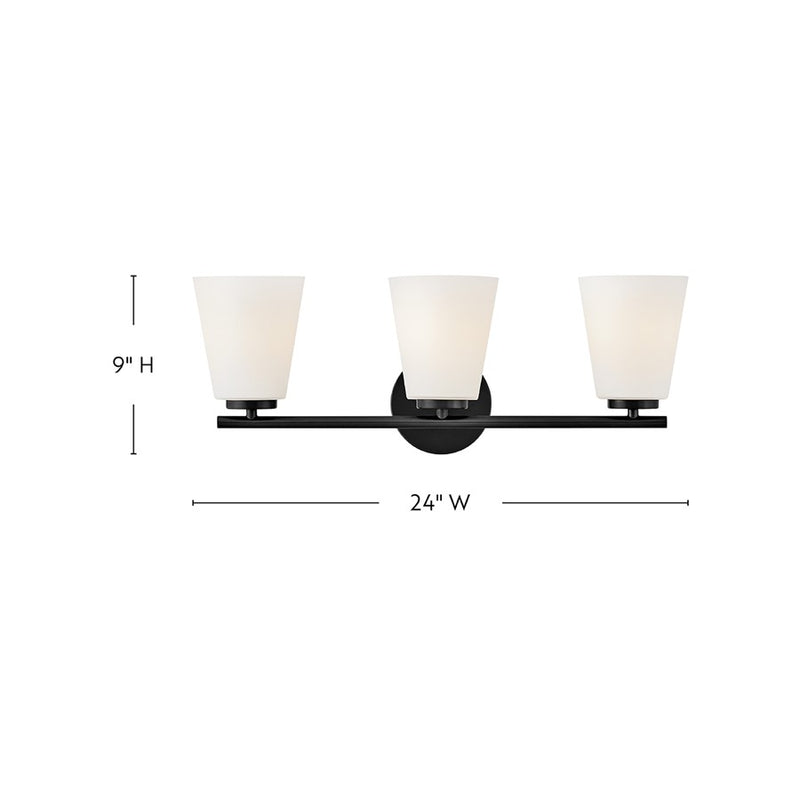 Lark Lighting Bri 24" 3-Light Vanity Light | Black Finish | Etched Opal Glass Shade | Transitional Vanity Light Above the Bathroom Mirror | 85423BK