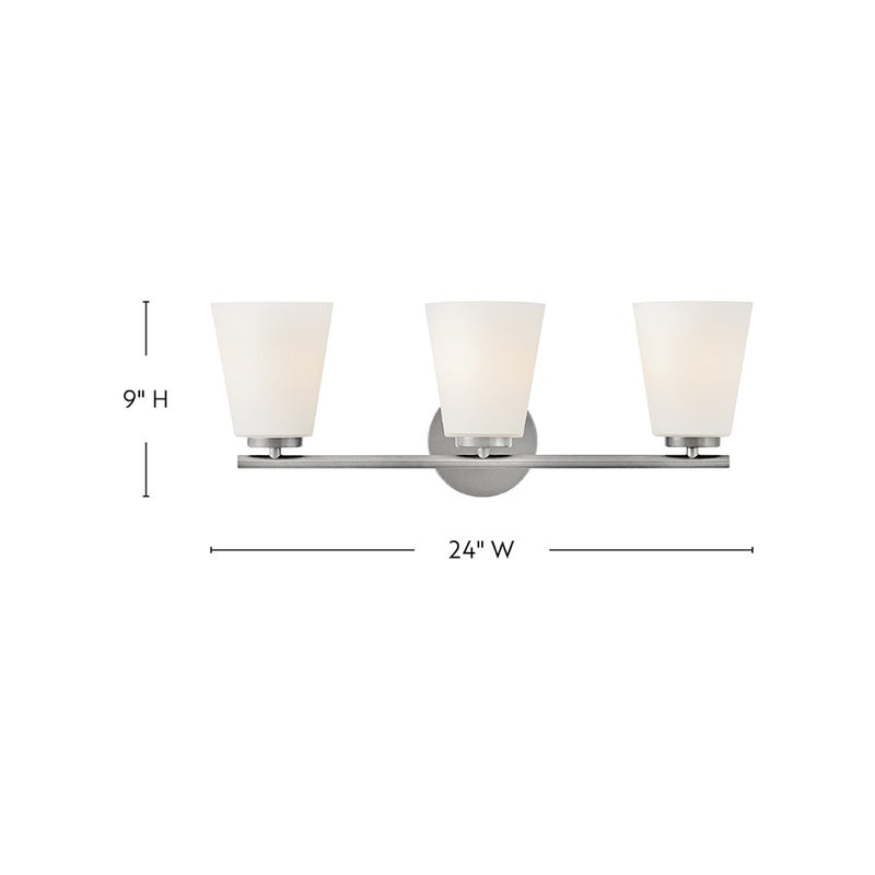 Lark Lighting Bri 24" 3-Light Vanity Light | Brushed Nickel | Etched Opal Glass Shade | Transitional Vanity Light Above the Bathroom Mirror | 85423BN