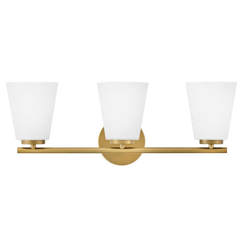 Lark Bri 24in 3-Light Vanity Light | Transitional Lacquered Brass Steel and Etched Opal Glass | Bathroom Vanity | 8 x 24 x 9 in | Model 85423LCB