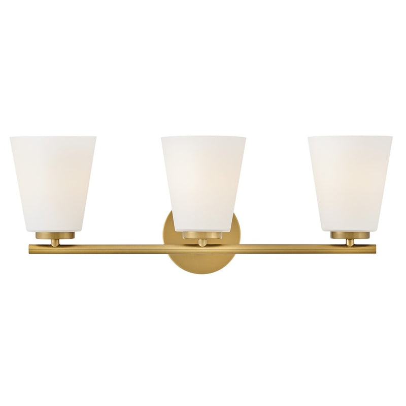 Lark Bri 24in 3-Light Vanity Light | Transitional Lacquered Brass Steel and Etched Opal Glass | Bathroom Vanity | 8 x 24 x 9 in | Model 85423LCB