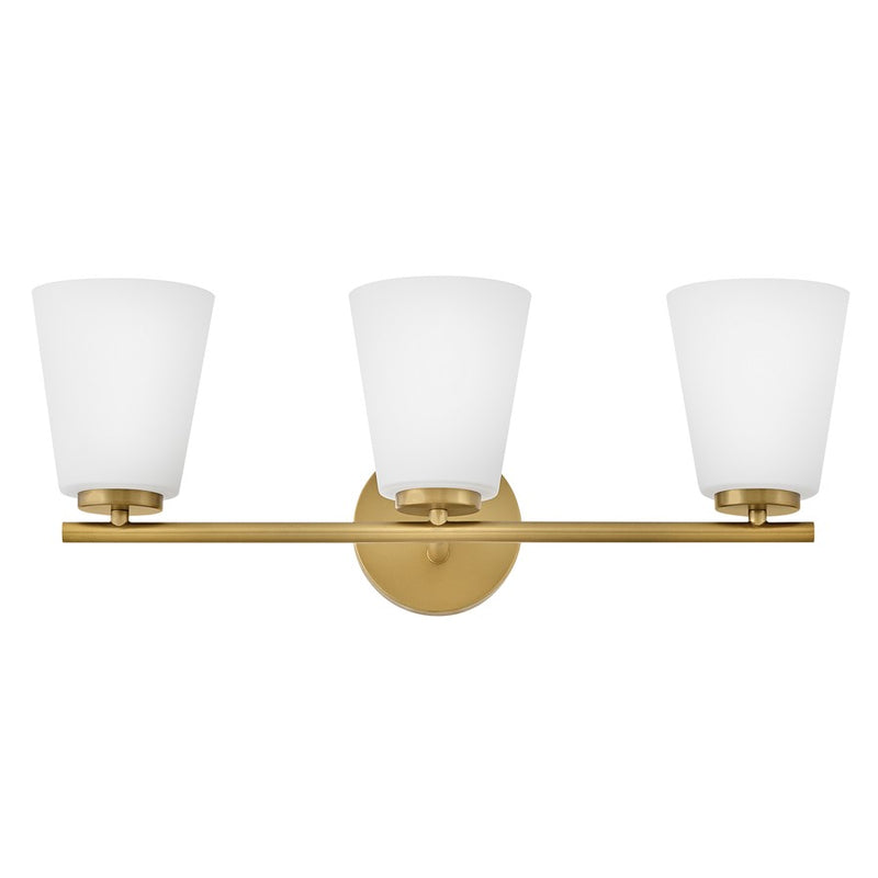 Lark Bri 24in 3-Light Vanity Light | Transitional Lacquered Brass Steel and Etched Opal Glass | Bathroom Vanity | 8 x 24 x 9 in | Model 85423LCB