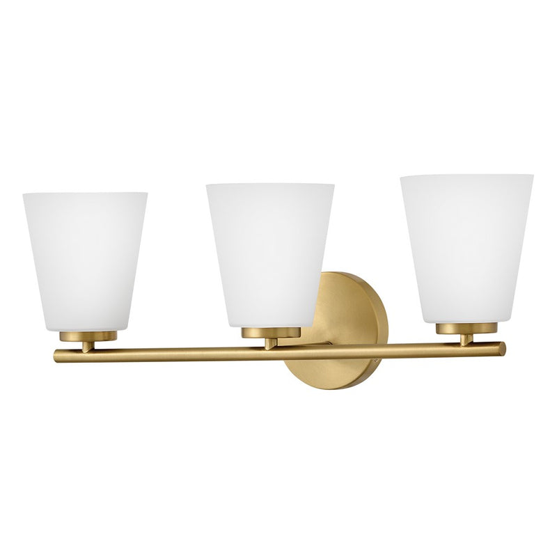 Lark Bri 24in 3-Light Vanity Light | Transitional Lacquered Brass Steel and Etched Opal Glass | Bathroom Vanity | 8 x 24 x 9 in | Model 85423LCB