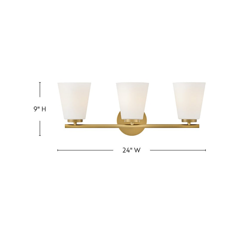 Lark Bri 24in 3-Light Vanity Light | Transitional Lacquered Brass Steel and Etched Opal Glass | Bathroom Vanity | 8 x 24 x 9 in | Model 85423LCB