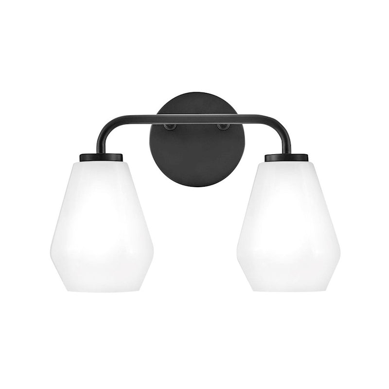 Lark Lighting Gio 2-Light Bath Vanity Light | Black Finish | Cased Opal Glass Shade | Transitional Vanity Light Above the Bathroom Mirror | 85502BK
