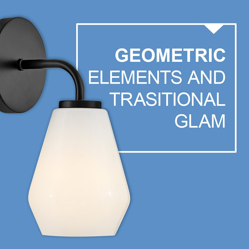 Lark Lighting Gio 2-Light Bath Vanity Light | Black Finish | Cased Opal Glass Shade | Transitional Vanity Light Above the Bathroom Mirror | 85502BK