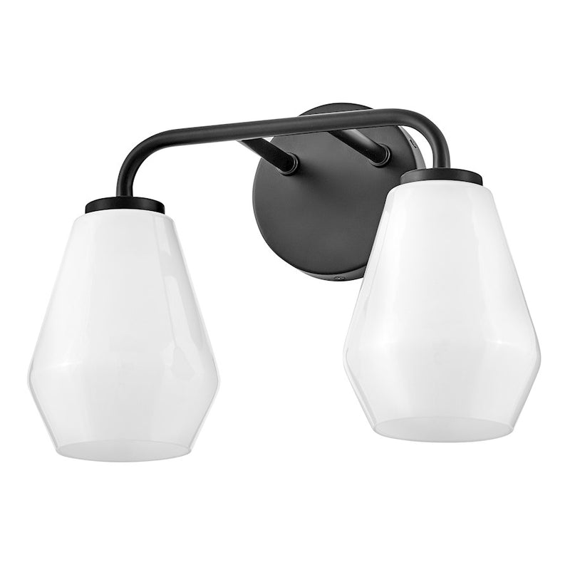 Lark Lighting Gio 2-Light Bath Vanity Light | Black Finish | Cased Opal Glass Shade | Transitional Vanity Light Above the Bathroom Mirror | 85502BK