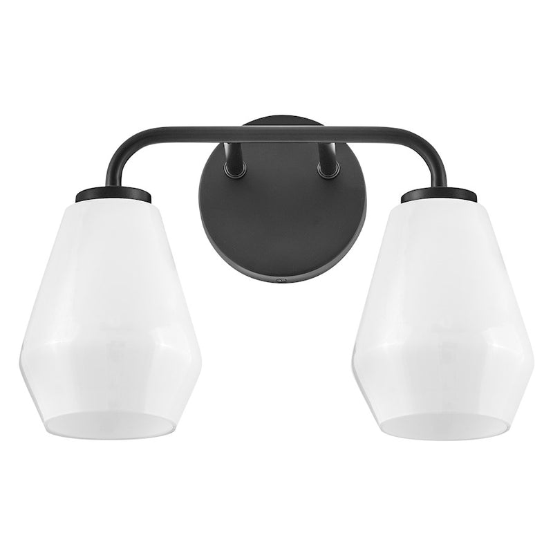 Lark Lighting Gio 2-Light Bath Vanity Light | Black Finish | Cased Opal Glass Shade | Transitional Vanity Light Above the Bathroom Mirror | 85502BK