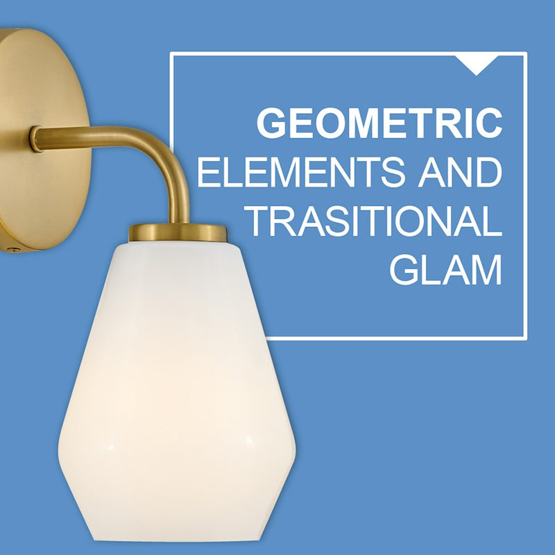 Lark Lighting Gio 2-Light Bath Vanity Light | Lacquered Brass | Cased Opal Glass Shade | Transitional Vanity Light | Hardwired Damp Rated | 85502LCB