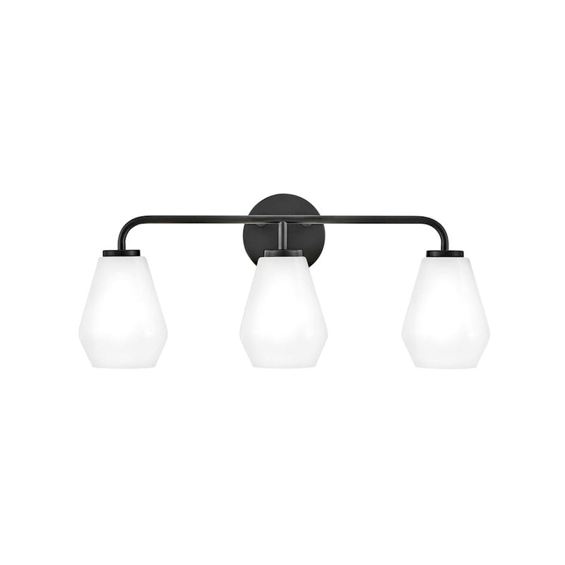 Lark Lighting Gio 3-Light Bath Vanity Light | Black Finish | Cased Opal Glass Shade | Transitional Vanity Light Above the Bathroom Mirror | 85503BK