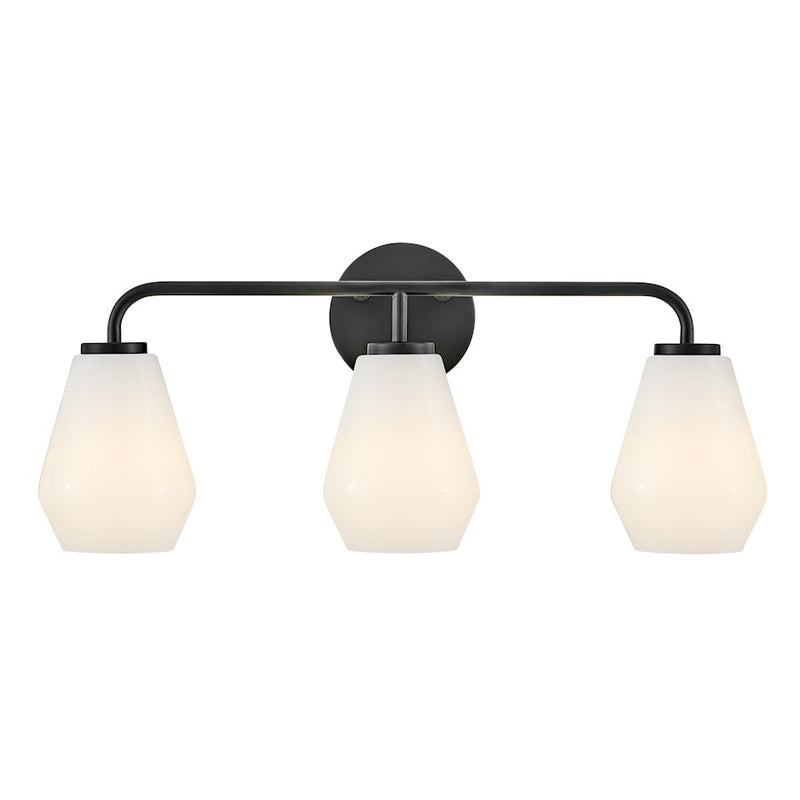 Lark Lighting Gio 3-Light Bath Vanity Light | Black Finish | Cased Opal Glass Shade | Transitional Vanity Light Above the Bathroom Mirror | 85503BK