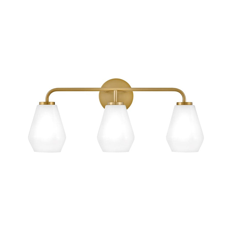 Lark Lighting Gio 3-Light Bath Vanity Light | Lacquered Brass | Cased Opal Glass Shade | Transitional Vanity Light | Hardwired Damp Rated | 85503LCB