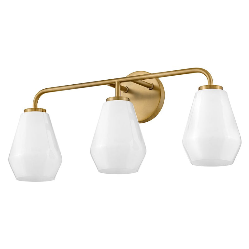 Lark Lighting Gio 3-Light Bath Vanity Light | Lacquered Brass | Cased Opal Glass Shade | Transitional Vanity Light | Hardwired Damp Rated | 85503LCB