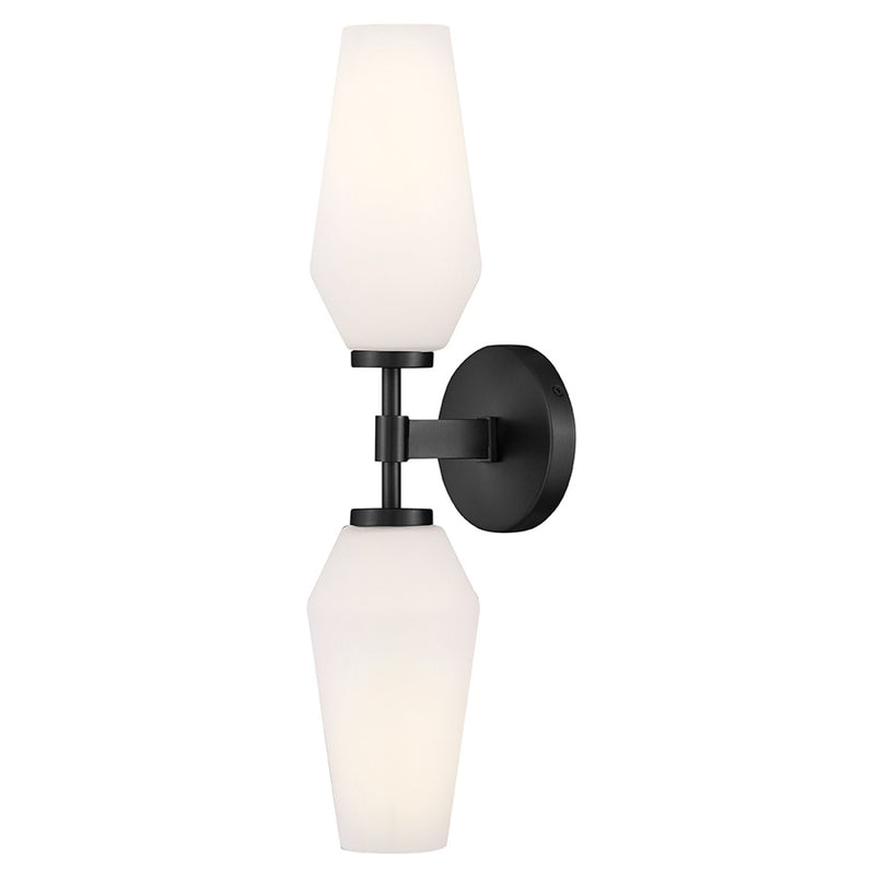 Lark Gio 21in 2-Light Wall Sconce | Transitional Black Steel and Etched Opal Glass | Bathroom & Hallway Accent | 6 x 5 x 21 in | Model 85505BK