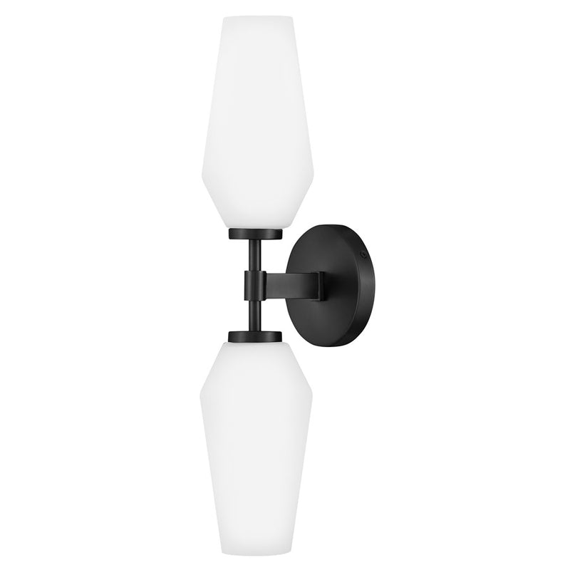 Lark Gio 21in 2-Light Wall Sconce | Transitional Black Steel and Etched Opal Glass | Bathroom & Hallway Accent | 6 x 5 x 21 in | Model 85505BK