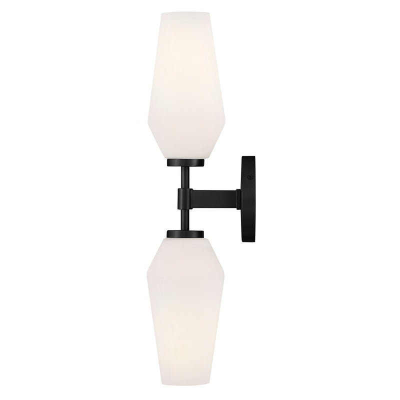 Lark Gio 21in 2-Light Wall Sconce | Transitional Black Steel and Etched Opal Glass | Bathroom & Hallway Accent | 6 x 5 x 21 in | Model 85505BK