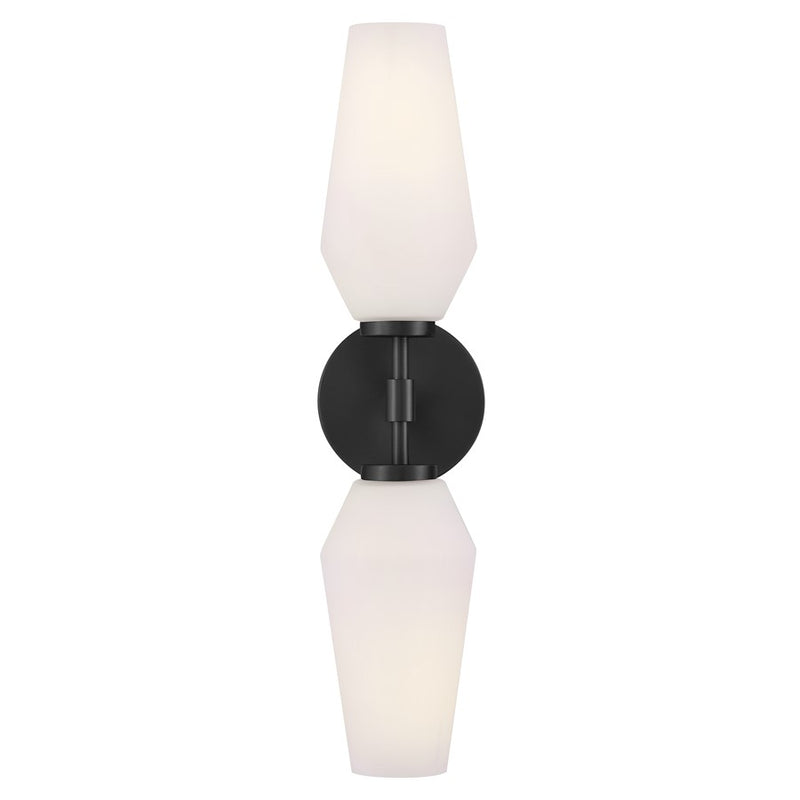 Lark Gio 21in 2-Light Wall Sconce | Transitional Black Steel and Etched Opal Glass | Bathroom & Hallway Accent | 6 x 5 x 21 in | Model 85505BK