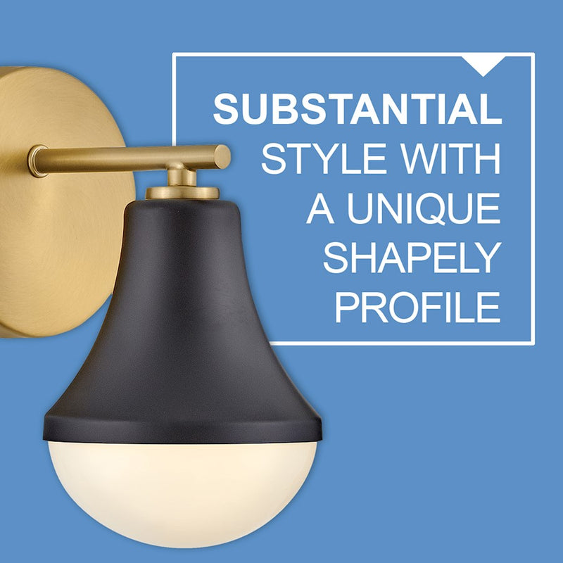 Lark Lighting Haddie 2-Light Bath Vanity Light | Black Finish | Cased Opal Accent Glass Shade | Modern Vanity Light | Hardwired Damp Rated | 85512BK
